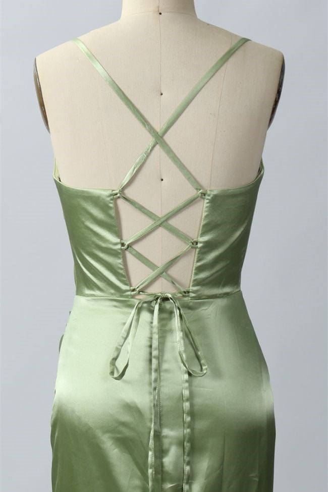 Elegant Sage Green Mermaid Cowl Neck Long Bridesmaid Dress  Dreamdressy
