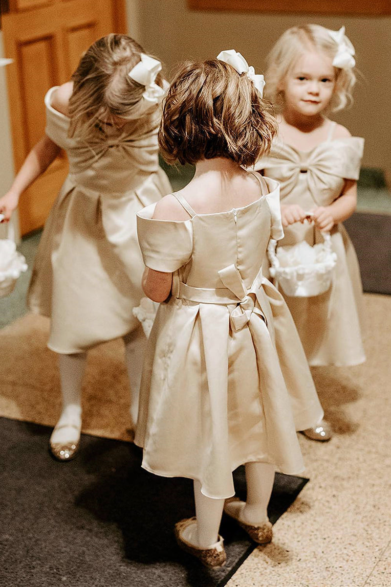 Champagne Bow Front A-Line Flower Girl Dress – Dreamdressy