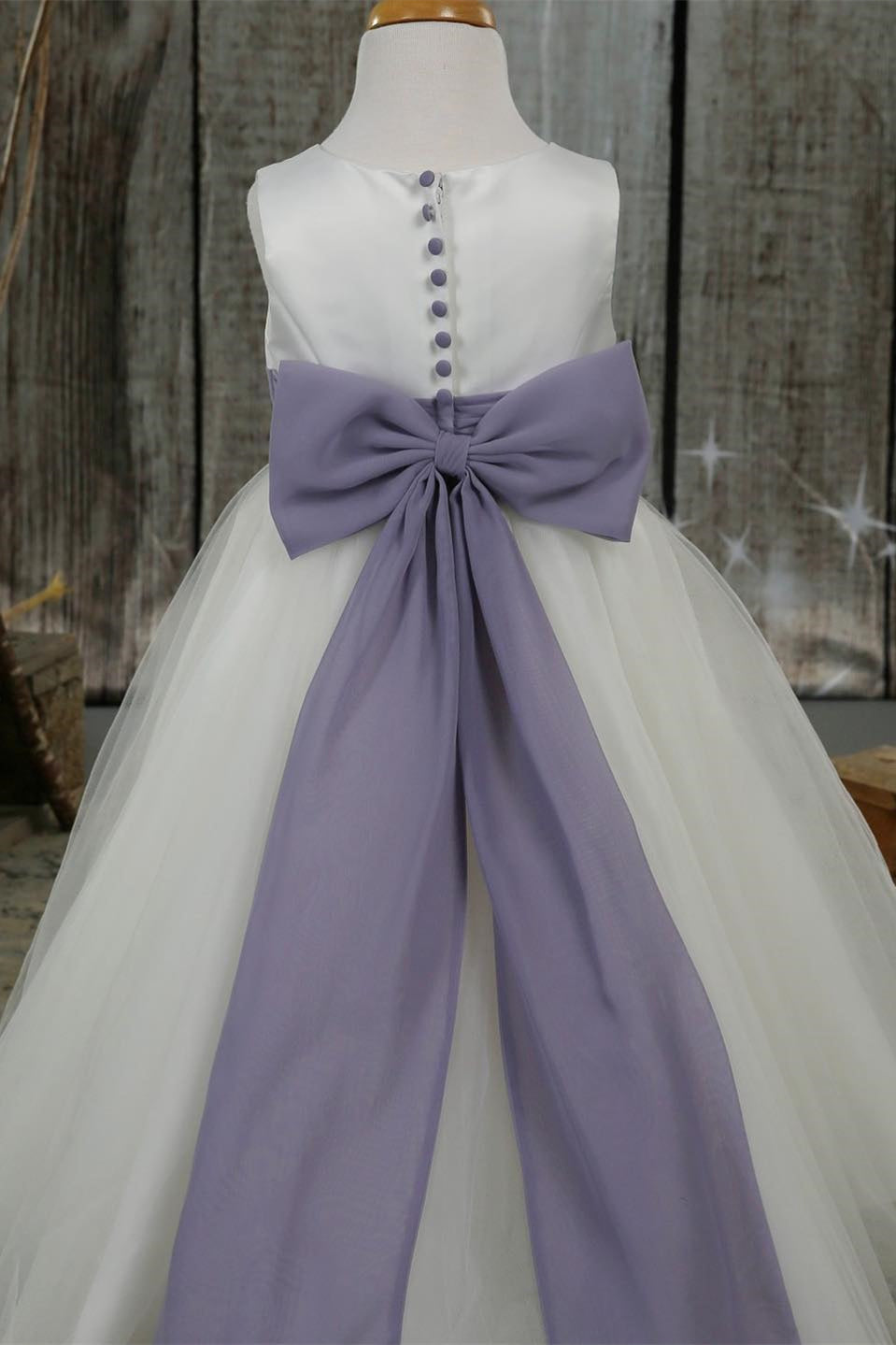 fitted lace wedding dress White Satin Flower Petal Girl Dress with Organza Sash (1 of 2) 8 / White / Royal Blue