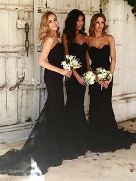 blue dress for baby girl Elegant Strapless Black Mermaid Long Bridesmaid Dress