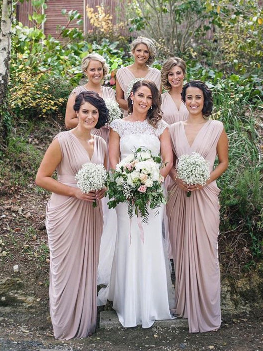 Elegant V Neck Long Blush Pink Chiffon Bridesmaid Dress Elegant V Neck Long Blush Pink Chiffon Bridesmaid Dress