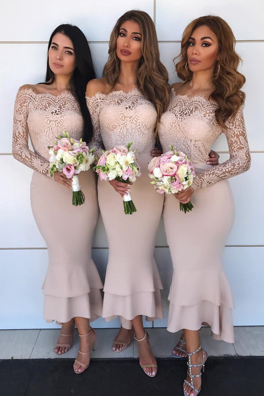 sachin and babi light blue dress Customized AM1195 Long Sleeve Champagne Color New Design Lace Mermaid Dress main image 1