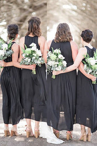 Black Chiffon High Low Bridesmaid Dress