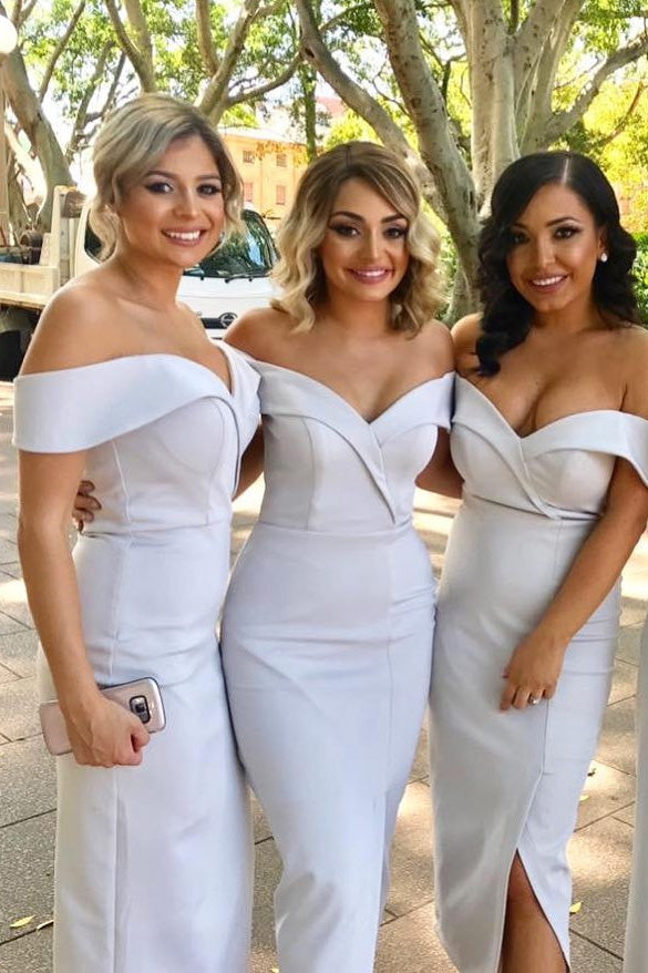 Elegant Off Shoulder Midi Pink Bridesmaid Dress