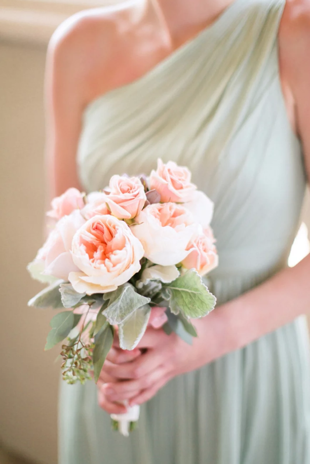 One Shoulder Mint Green Ruched Long Bridesmaid Dress