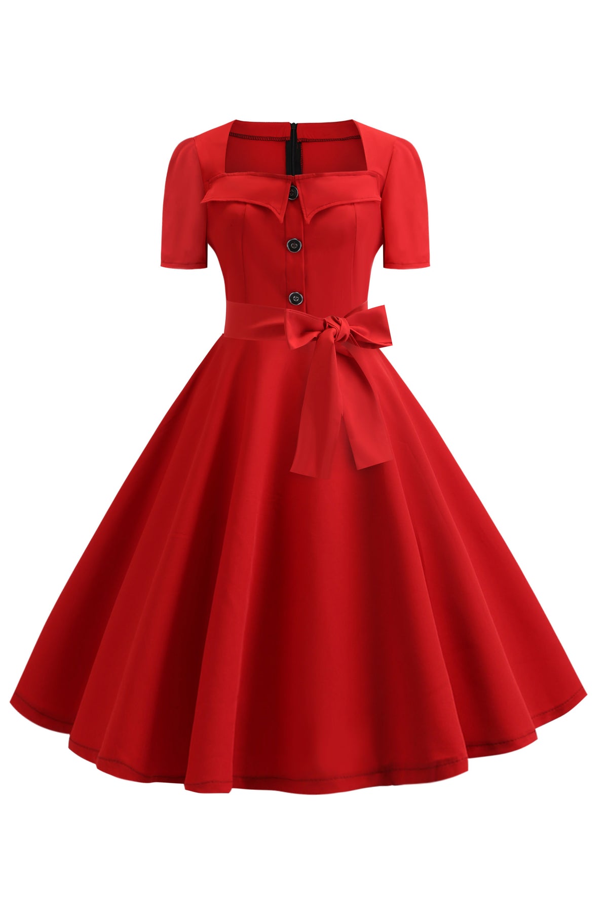 red fitting dress Vintage Square Neck Fit & Flare Red Cocktail Dress – Dreamdressy