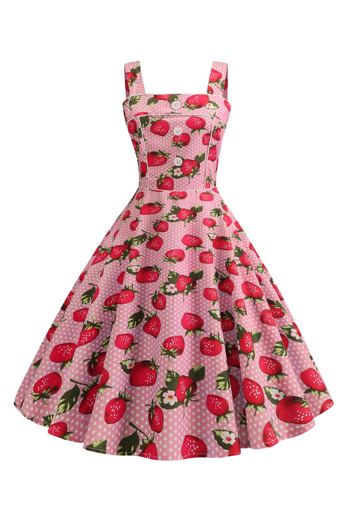 1960s midi dress 1960S Strawberry Printed Square Neck Midi Dress – Dreamdressy