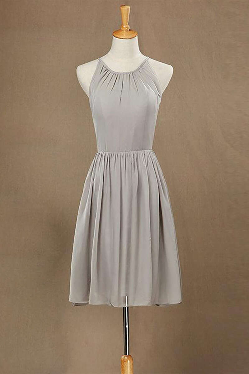 grey chiffon dress short Short Sleeveless A-Line Dress By Poly USA 7290 L / Silver