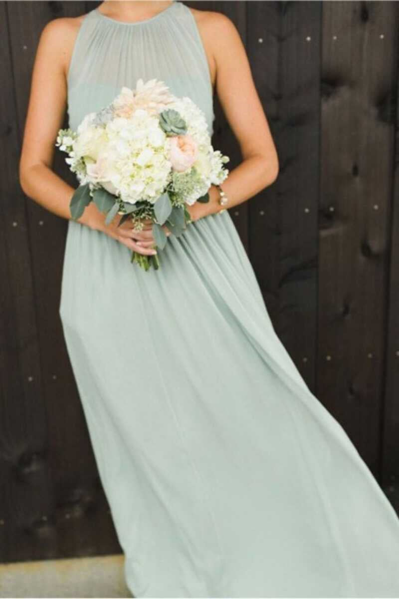 sage green chiffon bridesmaid dresses Sage Green Chiffon Halter Cutout Back Long Bridesmaid Dress – Dreamdressy