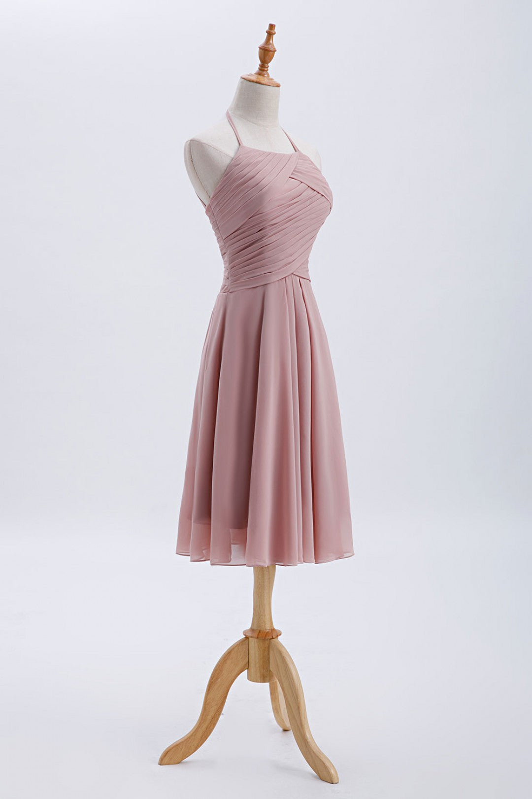 Halter Blush Pink Pleated Short A-line Bridesmaid Dress