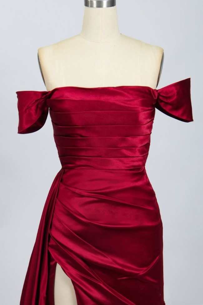 Red Satin Off-the-Shoulder Mermaid Long Prom Dress with Slit Dreamdressy Red Satin Off-the-Shoulder Mermaid Long Prom Dress with Slit Dreamdressy