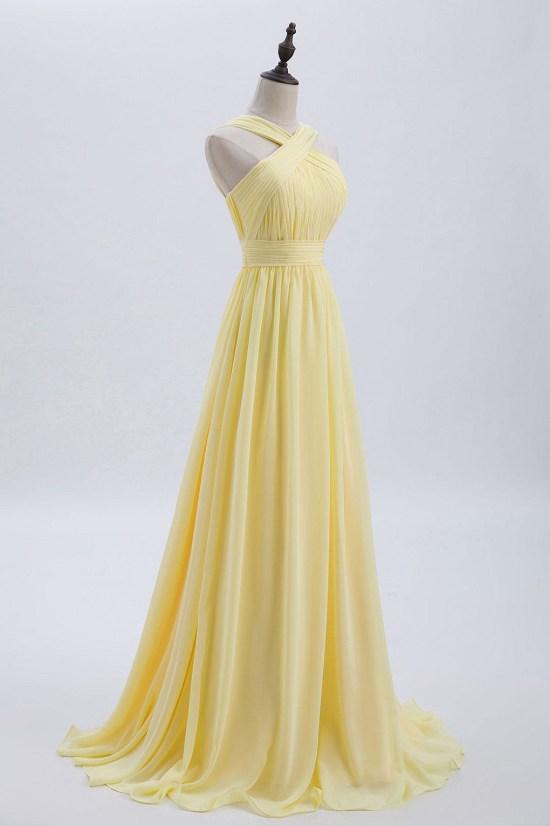 Cross Front Yellow Pleated Chiffon Long Bridesmaid Dress Dreamdressy Cross Front Yellow Pleated Chiffon Long Bridesmaid Dress Dreamdressy