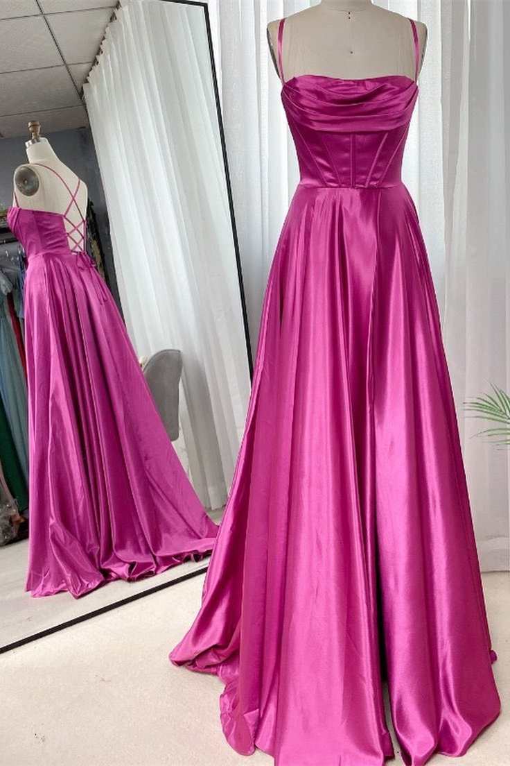 Barbie Pink Cowl Neck Lace-Up A-Line Prom Dress Barbie Pink Cowl Neck Lace-Up A-Line Prom Dress