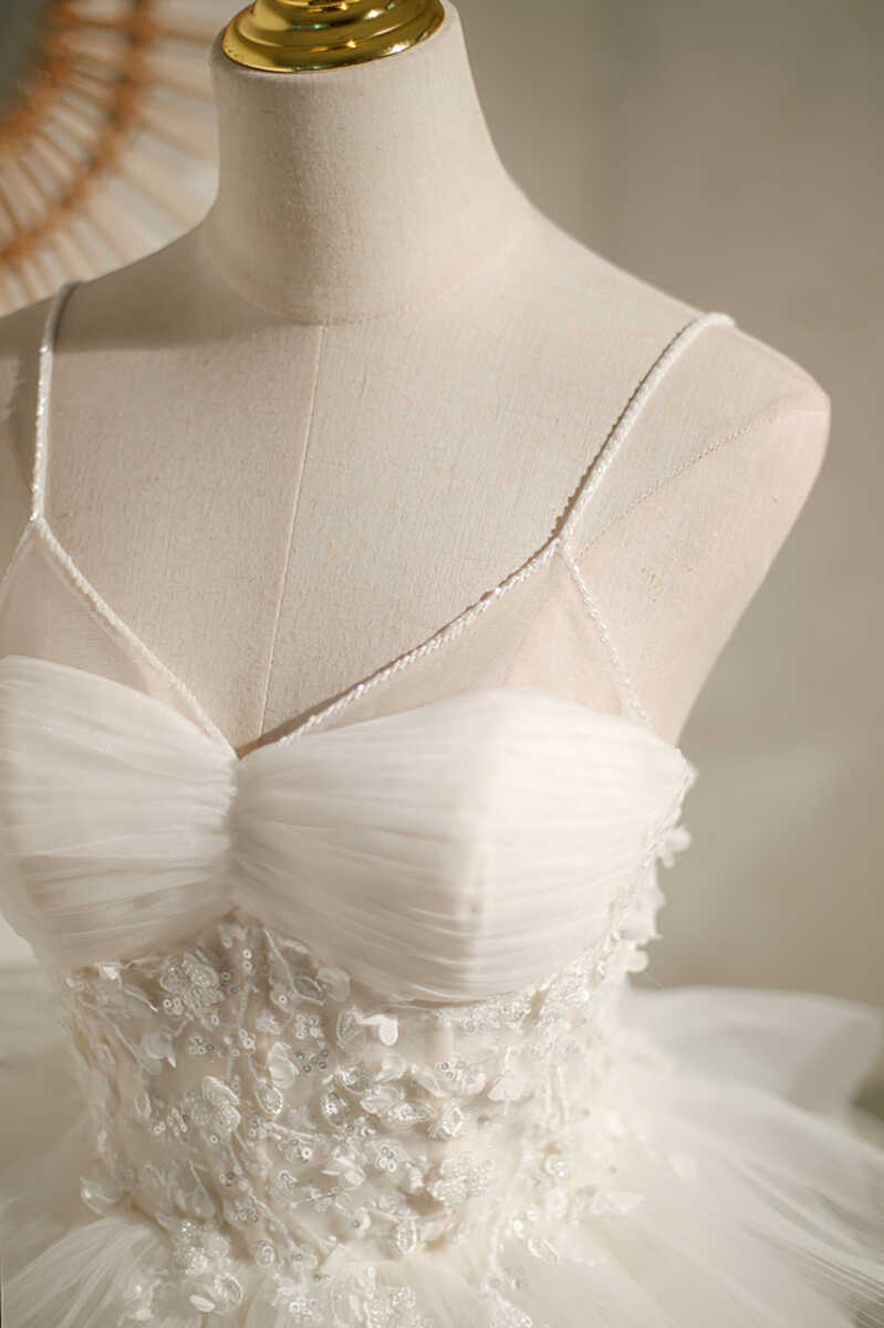 Multi-Tiered White Straps A-Line Short Party Dress