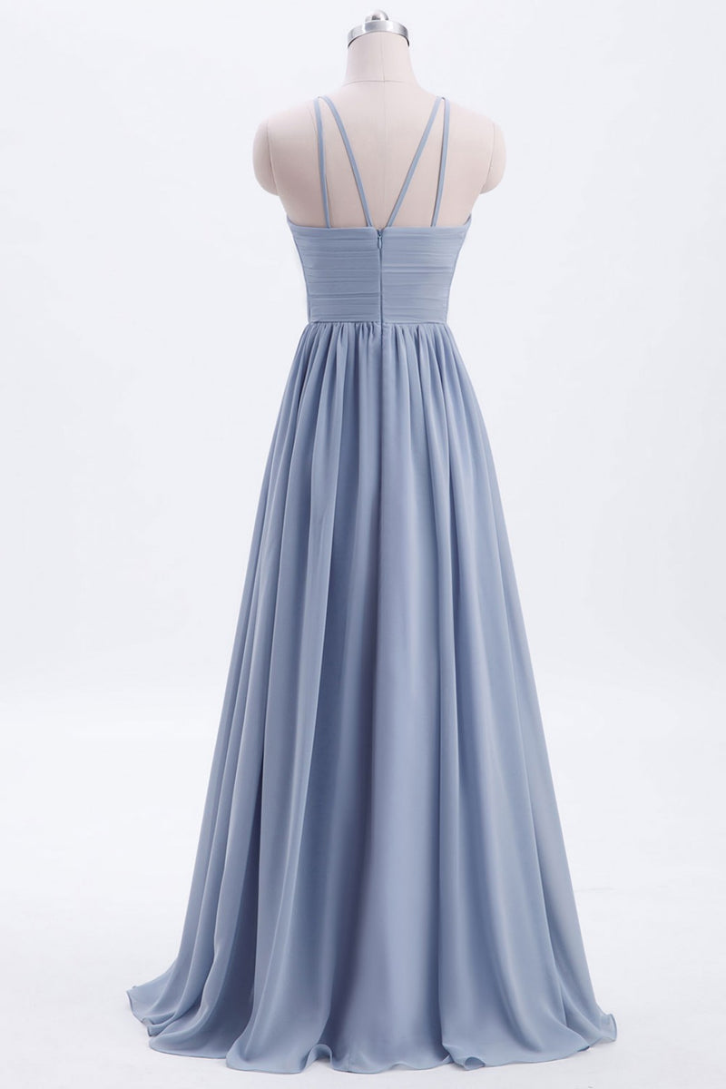 Misty Blue Scoop Chiffon A-line Long Bridesmaid Dress – Dreamdressy
