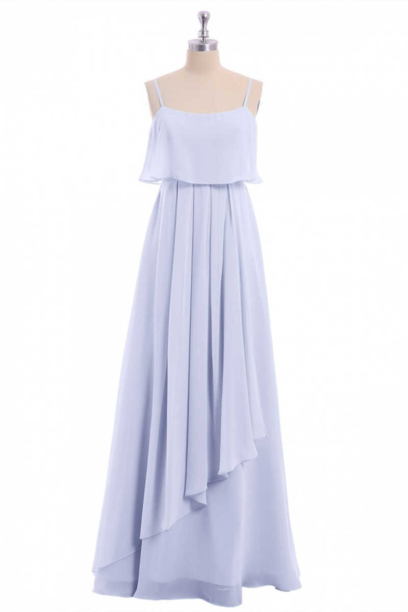Lavender Chiffon Spaghetti Straps Ruffled A-Line Long Dress
