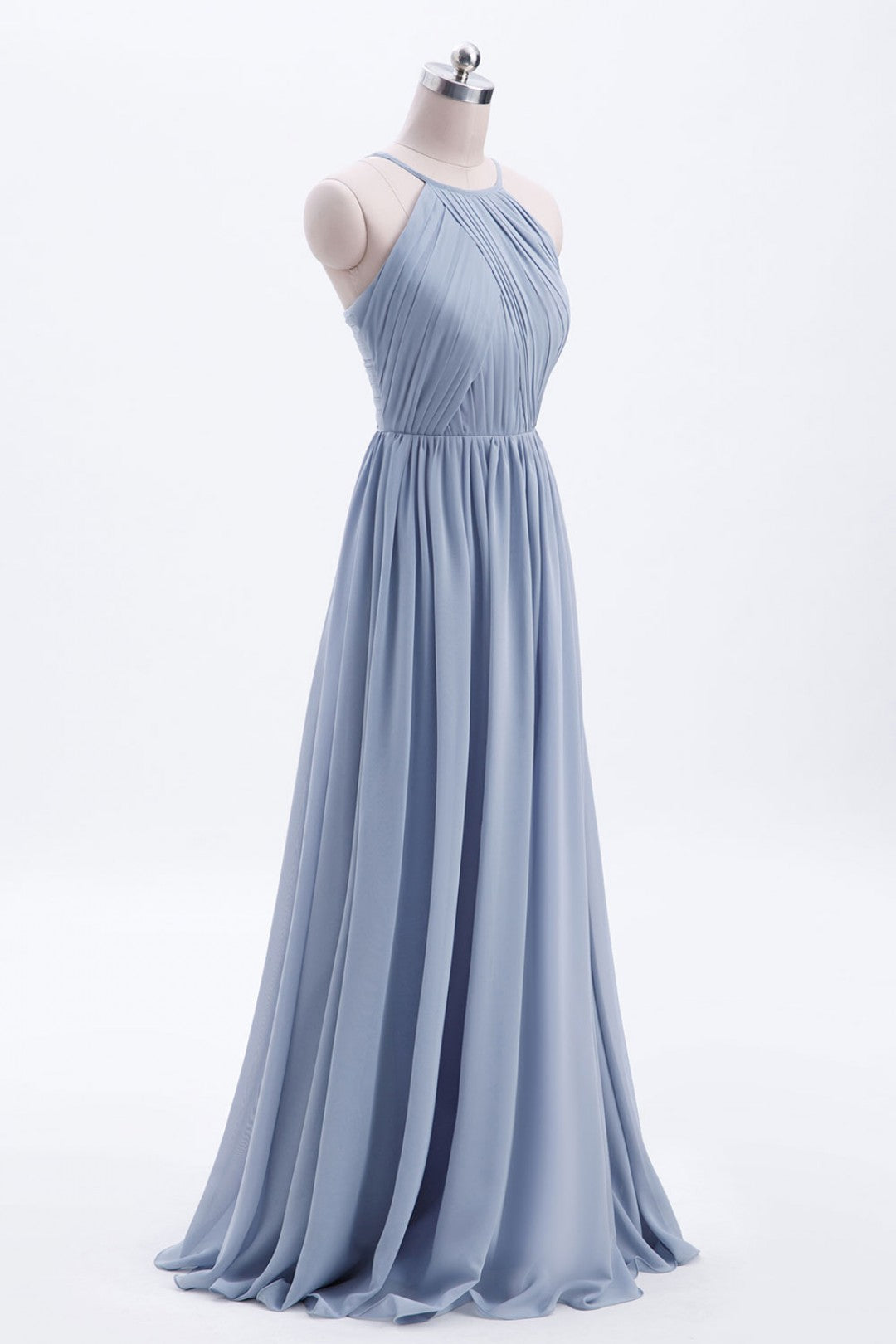 Misty Blue Scoop Chiffon A-line Long Bridesmaid Dress – Dreamdressy