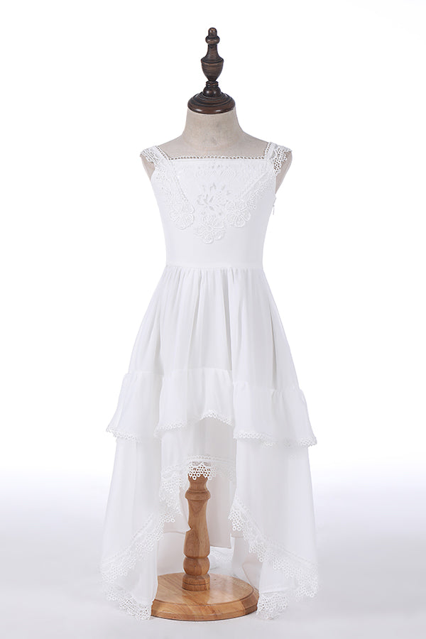 Cute White High Low Beach Flower Girl Dress