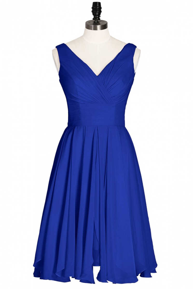 Royal Blue Chiffon V-Neck Backless A-Line Short Bridesmaid Dress Dreamdressy Royal Blue Chiffon V-Neck Backless A-Line Short Bridesmaid Dress Dreamdressy