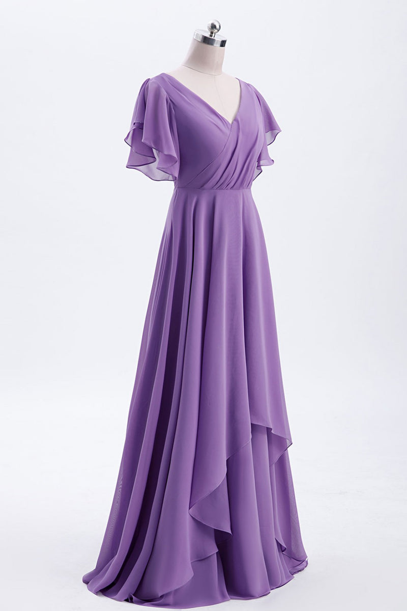 Flutter Sleeves Lavender Chiffon A-line Long Bridesmaid Dress Dreamdressy Flutter Sleeves Lavender Chiffon A-line Long Bridesmaid Dress Dreamdressy