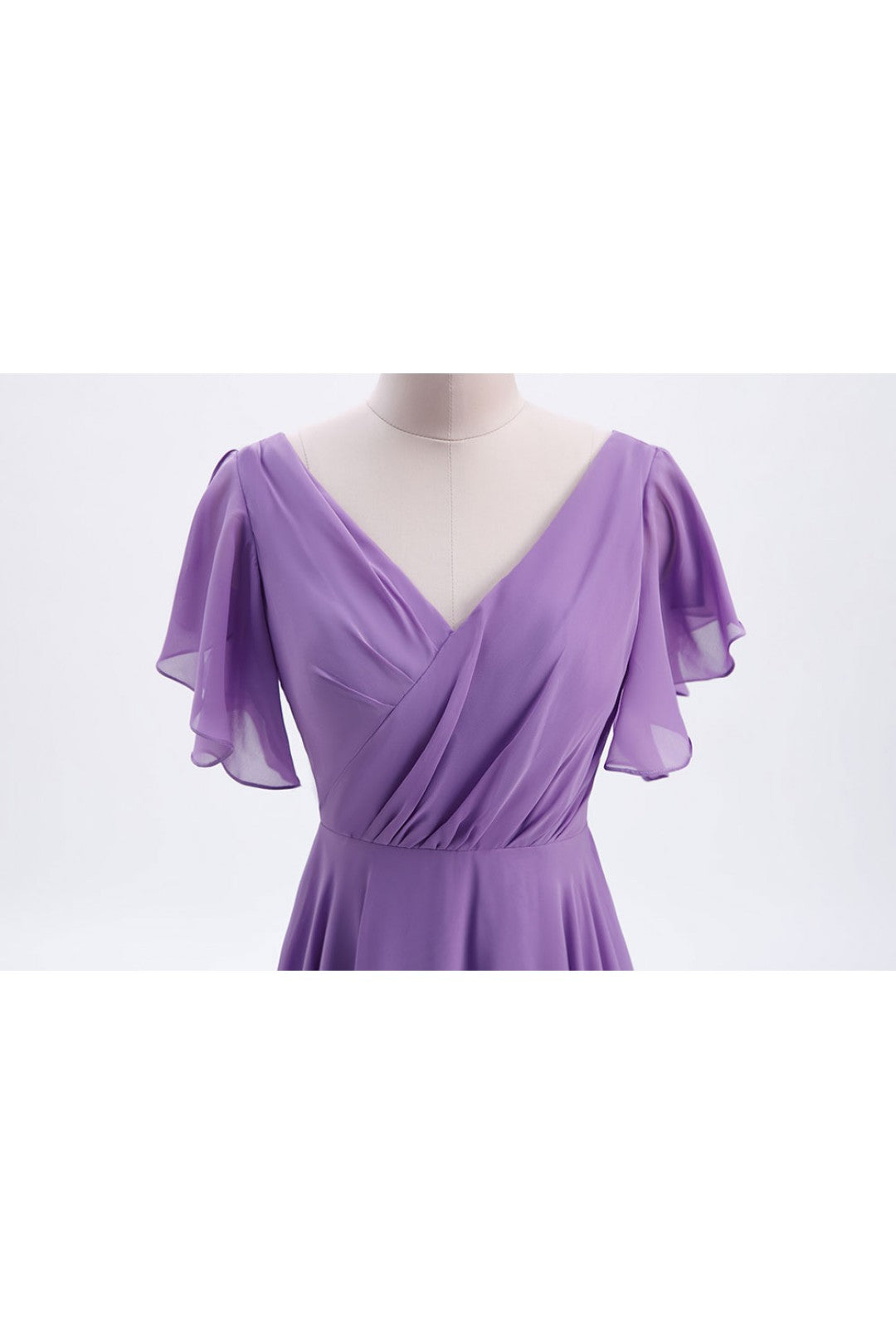 Flutter Sleeves Lavender Chiffon A-line Long Bridesmaid Dress – Dreamdressy