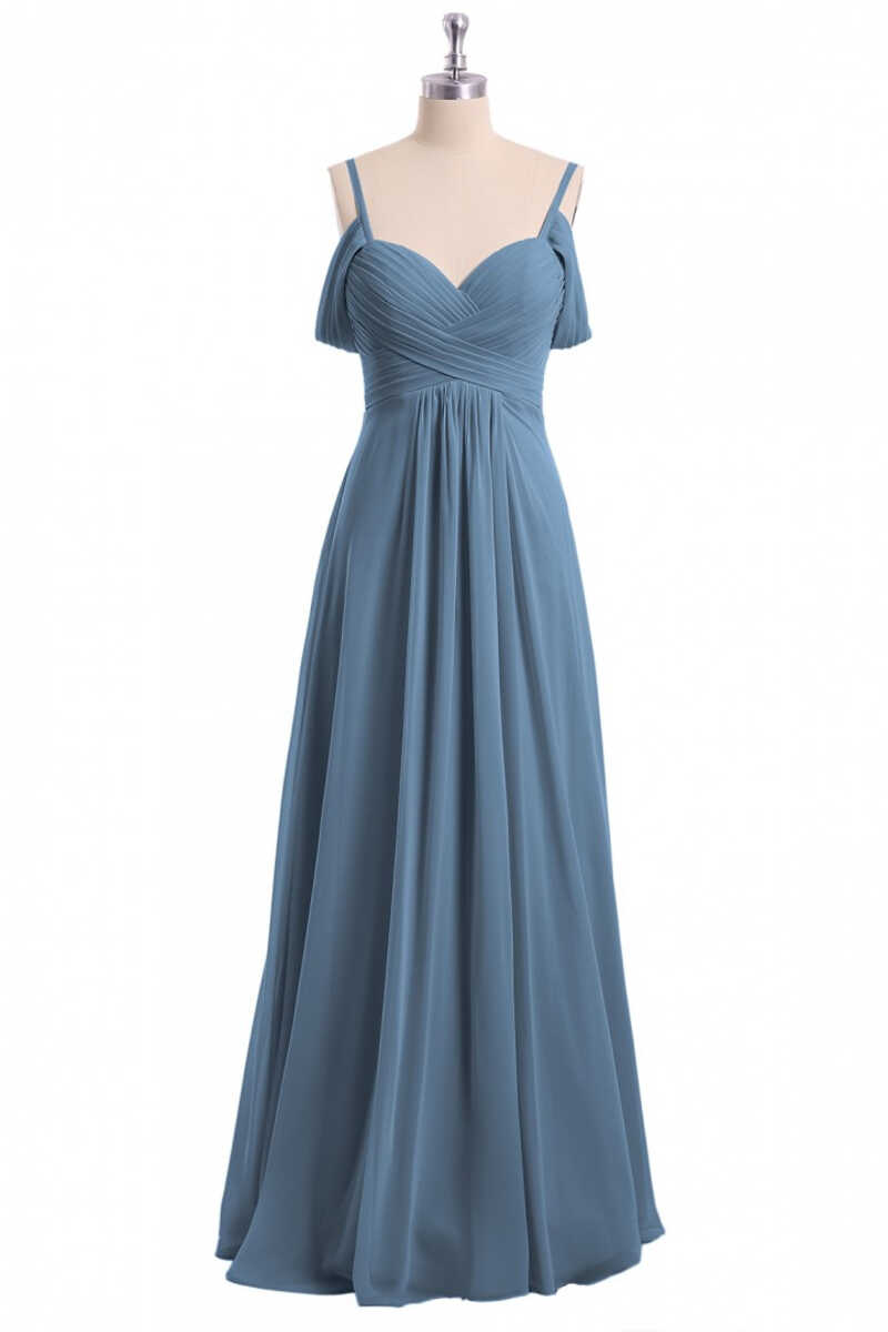 Dusty Blue Chiffon Cold Shoulder A-Line Long Bridesmaid Dress – Dreamdressy Dusty Blue Chiffon Cold Shoulder A-Line Long Bridesmaid Dress – Dreamdressy