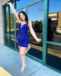 Sparkle Royal Blue Sequins Bodycon Mini Dress