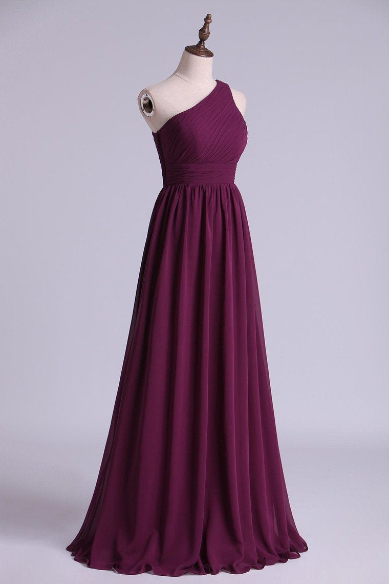 Magenta Chiffon One-Shoulder A-Line Long Bridesmaid Dress – Dreamdressy
