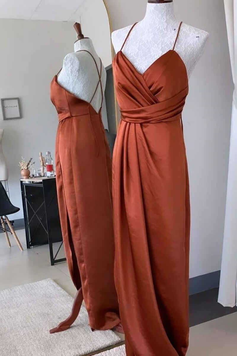 Burnt Orange Backless Long Bridesmaid Dress with Slit Dreamdressy Burnt Orange Backless Long Bridesmaid Dress with Slit Dreamdressy