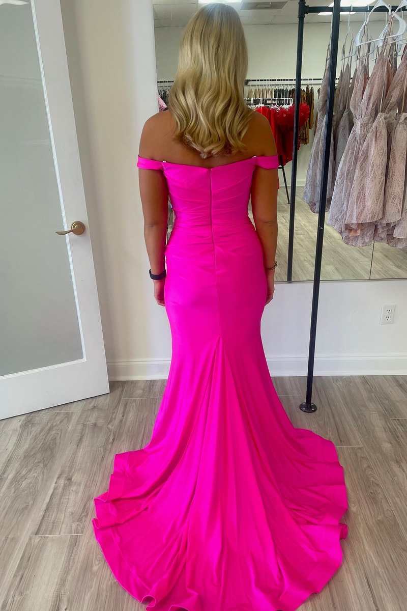 neon formal dress Elegant Pink Off-the-Shoulder Mermaid Long Gown – Dreamdressy open rear profile Size:26/28 Burgundy Leather Shoes Black Leather Wedding Dress