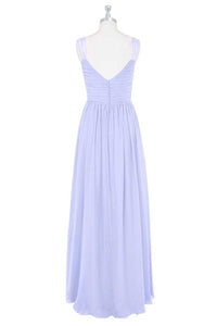 Lavender Chiffon V-Neck Backless Long Bridesmaid Dress