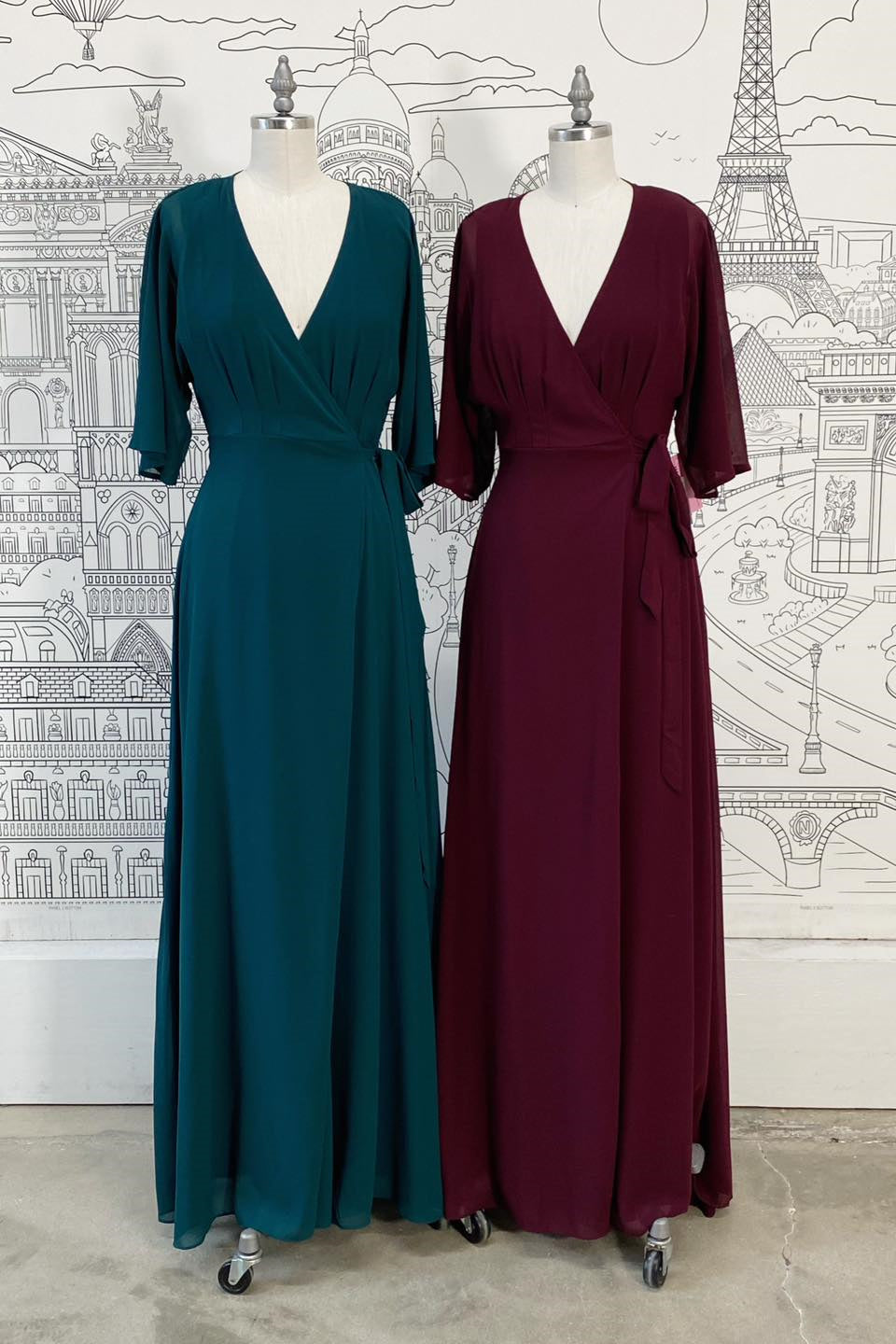 green bridesmaid dress long sleeve Puffy Sleeves Satin Bridesmaid Dresses Long – Lisposa main image 0