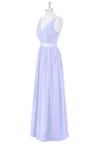 Lavender Chiffon V-Neck Backless Long Bridesmaid Dress