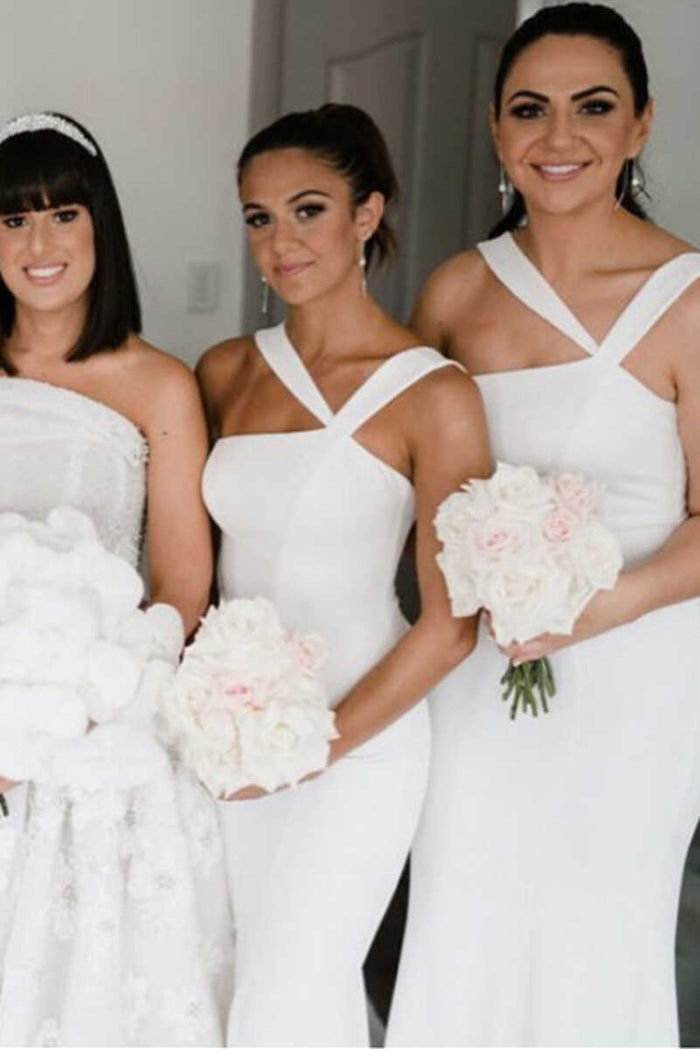 White  Bow-Back Mermaid Long Bridesmaid Dress