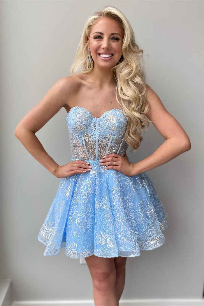 light blue homecoming dresses tight Lace-Up Light Blue Sequin Mini Homecoming Dress Tight Short Prom Dress US2 / As Picture
