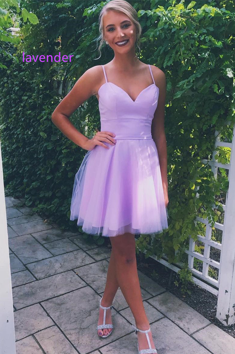 what places sell homecoming dresses Simple Straps Lavender Short Tulle Homecoming Dress – Dreamdressy