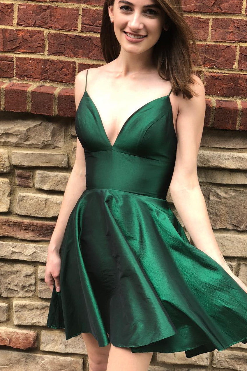 hunter green homecoming dress Spaghetti Straps Short Hunter Green Homecoming Dress – Dreamdressy