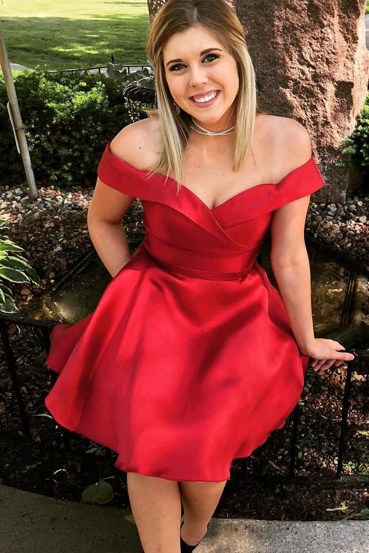 cute red off the shoulder dresses Cute Off the Shoulder Short Red Party Dress – Dreamdressy