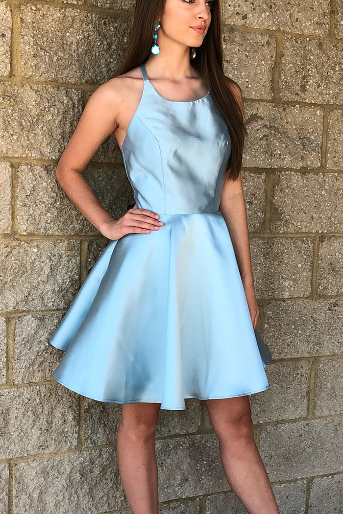 Princess Halter Short Ice Blue Homecoming Dress