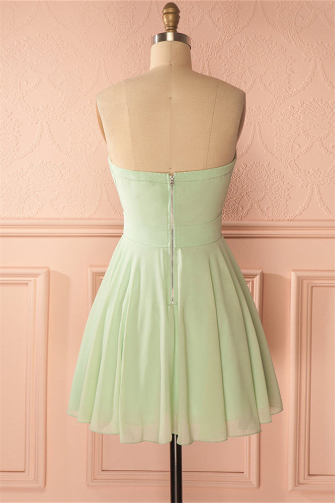 Sage Green Chiffon Strapless A-Line Short Dress Dreamdressy Sage Green Chiffon Strapless A-Line Short Dress Dreamdressy