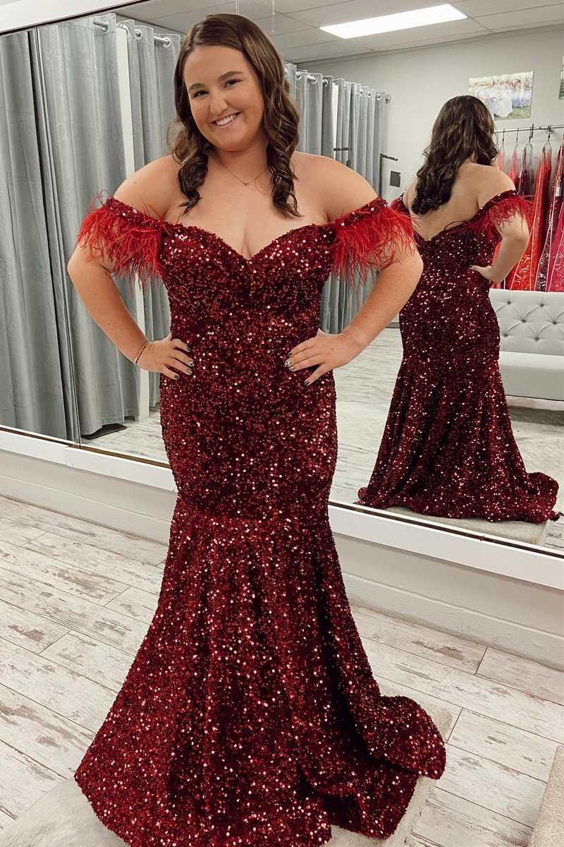 red sequin plus size prom dresses LaDivine CM334C Plus Size Long Formal Fitted Sequin Print Prom Gown