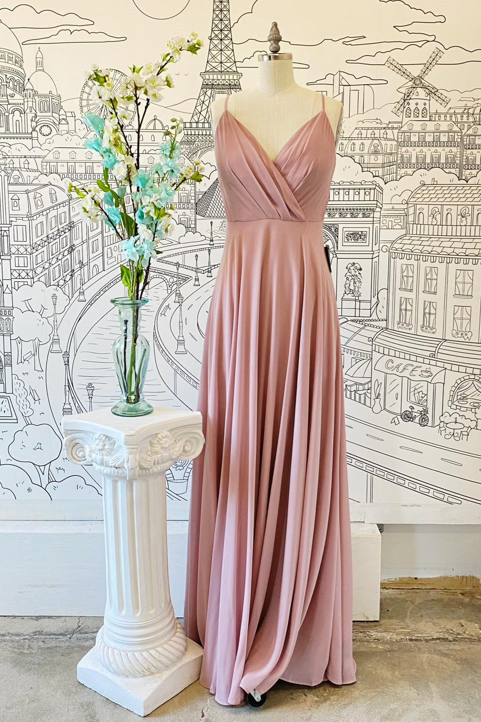 target bridesmaid dress Nafori Dusty Rose A-Line/Princess V-Neck Spaghetti Straps Floor-Length Chiffon Bridesmaid Dresses with Split Side 2026