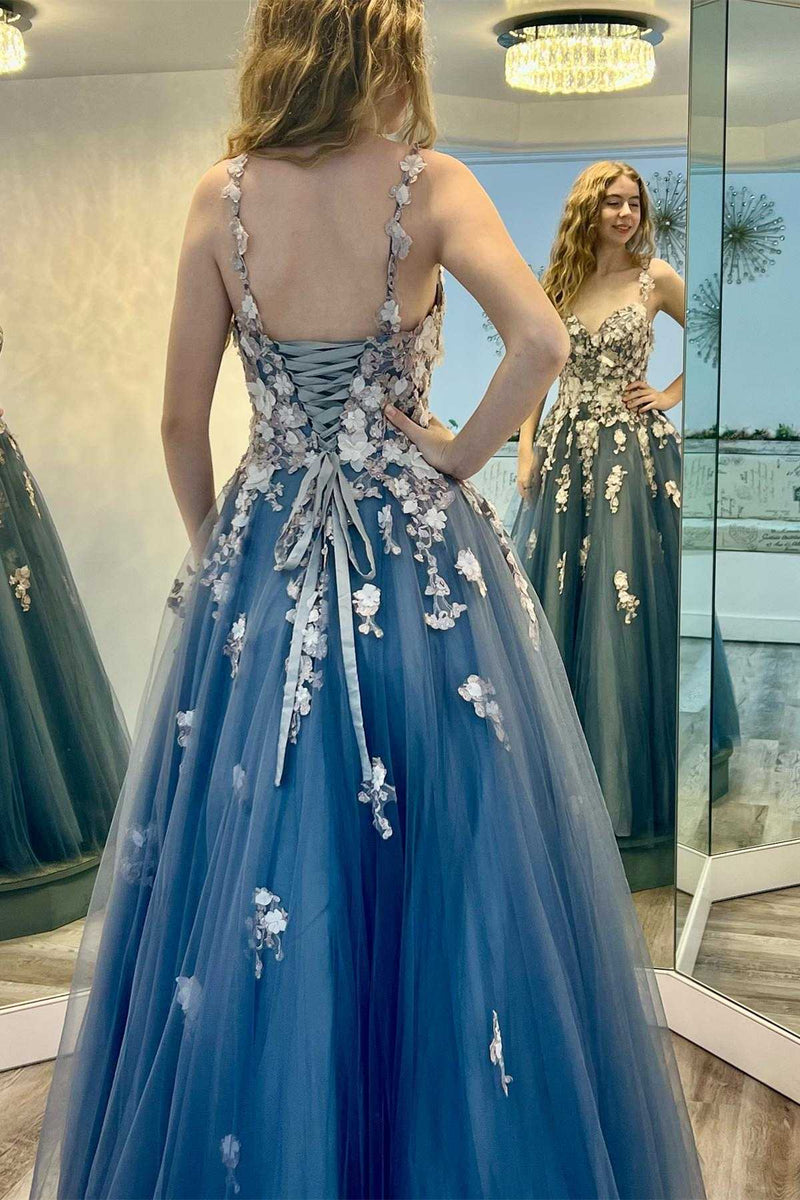 3D Floral Lace Sweetheart Lace-Up Back A-Line Prom Dress Dreamdressy 3D Floral Lace Sweetheart Lace-Up Back A-Line Prom Dress Dreamdressy