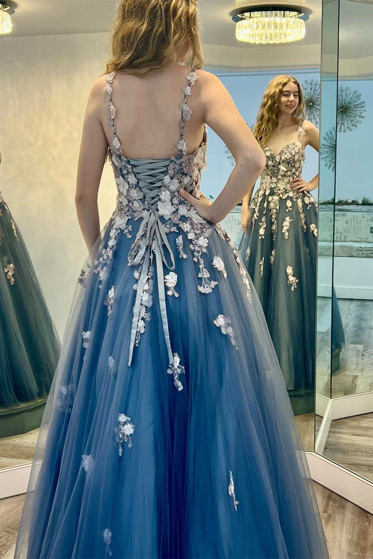 3D Floral Lace Sweetheart Lace-Up Back A-Line Prom Dress 3D Floral Lace Sweetheart Lace-Up Back A-Line Prom Dress