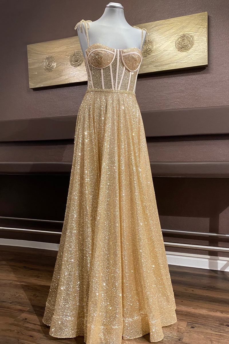 adrianna papell women's bead flutter-sleeve midi mesh dress Gold A-line Bow Tie Beaded Straps Sequins Boning Long Prom Dress –  Dreamdressy
