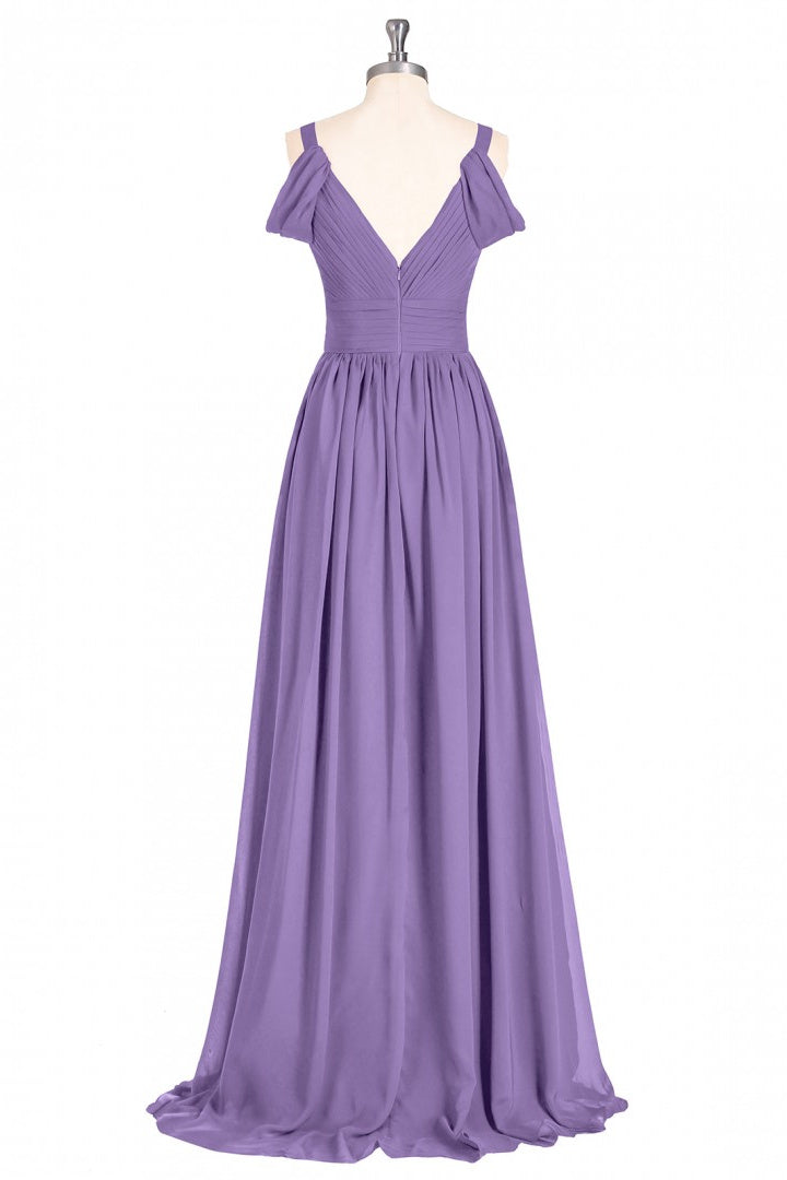 Lavender Cold-Shoulder Banded Waist Long Bridesmaid Dress – Dreamdressy