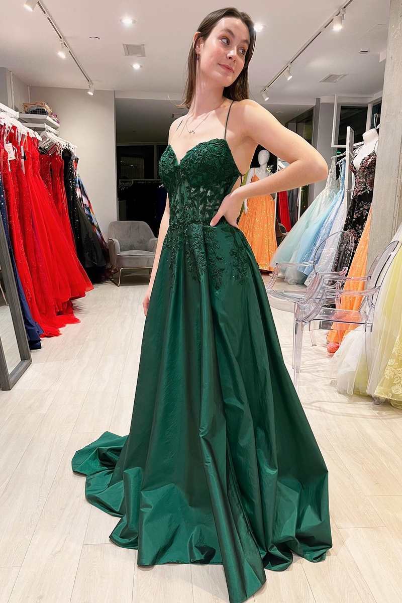 Hot Pink Floral Appliques Lace-Up A-Line Prom Gown