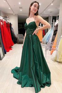 Hot Pink Floral Appliques Lace-Up A-Line Prom Gown