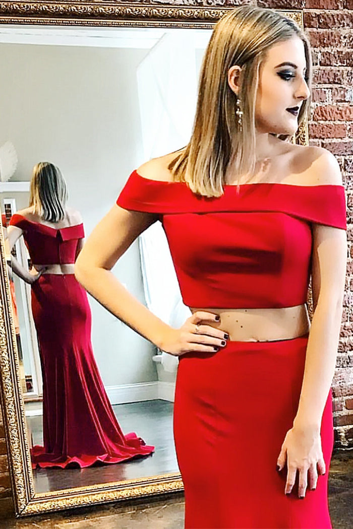 Two Piece Off the Shoulder Yellow Mermaid Long Prom Dress