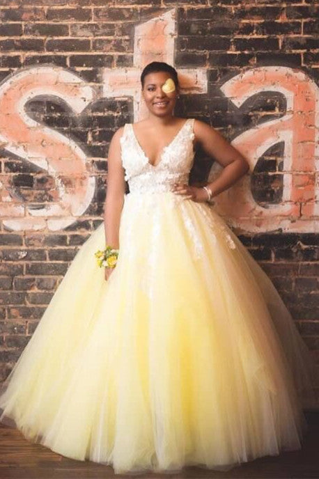 Princess V Neck Pink Tulle Long Prom Dress with Lace Appliques